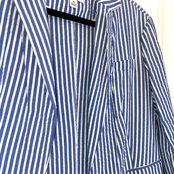 Linen-Feel Blue & White Striped Summer Blazer | Extra-Small - Picture 2 of 4
